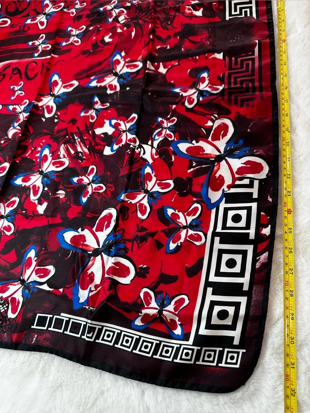 Versace Red Floral Silk-Blend Scarf with Blue & White Accents
